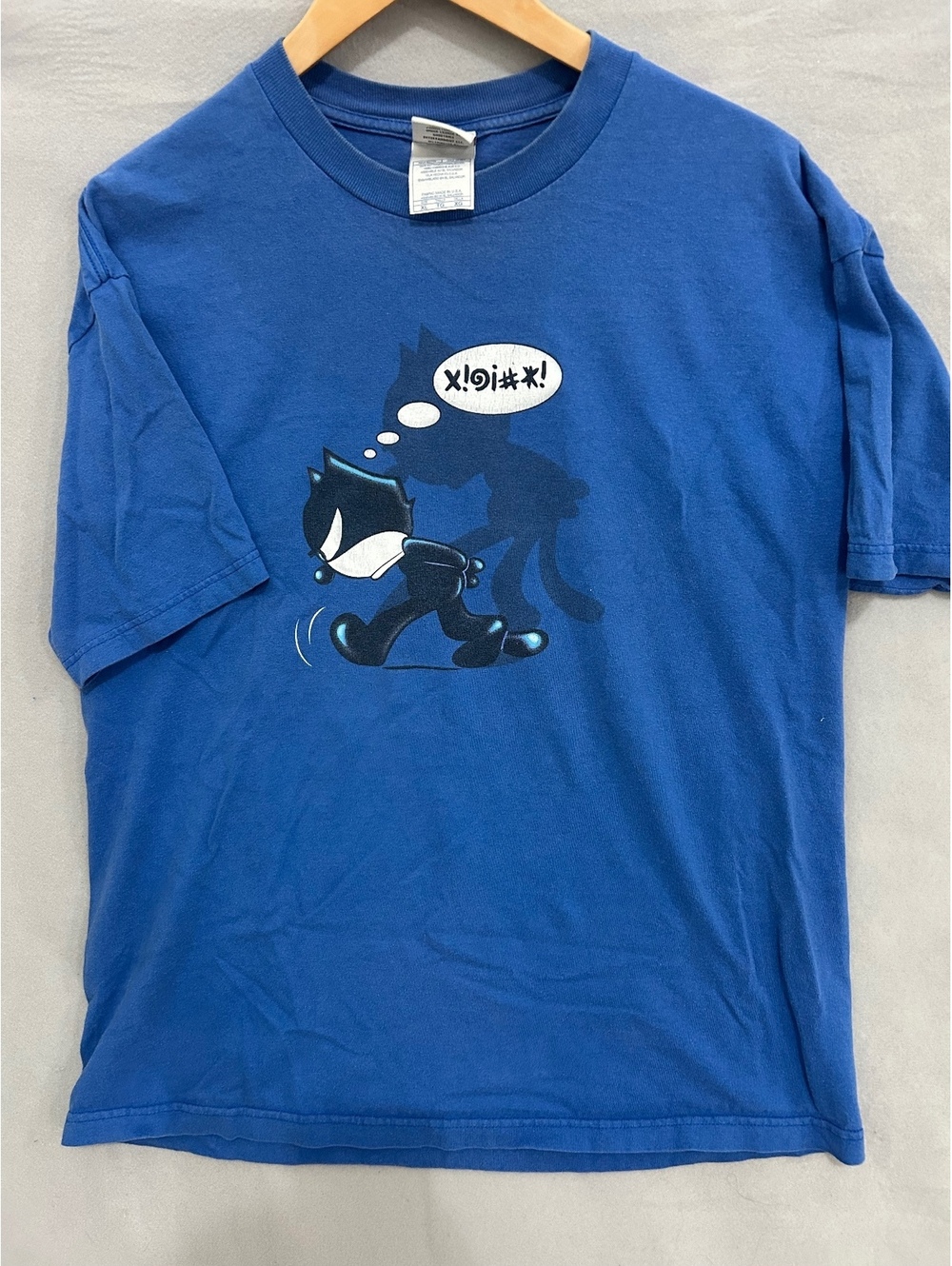 Vintage 90s Felix The Cat Graphic T Shirt XL Blue Y2K Cartoon Distressed Cursing